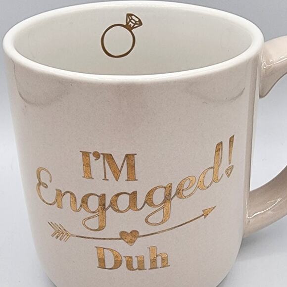 10 Strawberry Street I'm Engaged Duh Ring Light Pink Gold Ceramic Coffee Tea Mug - Picture 2 of 10